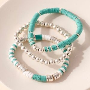 Rubber disc stretch beads bracelet set - teal